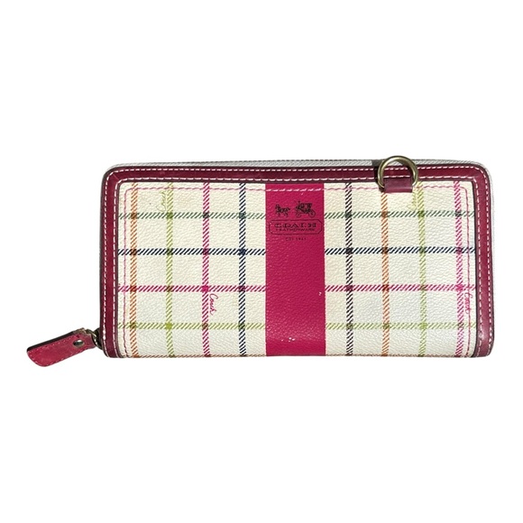 Coach Vintage Heritage White & Pink Plaid Tattersall Wallet - Picture 1 of 6